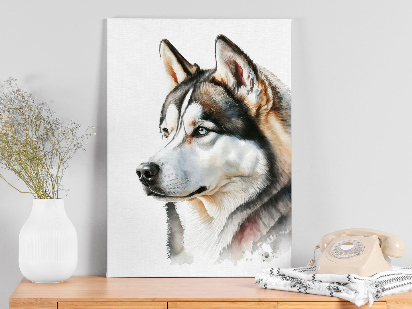 Husky Print, Canvas Husky Print, Watercolor Siberian Husky Art Paper Print, Home Decor Siberian Husky Print 2