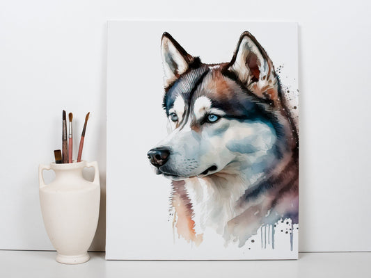 Husky Print, Canvas Husky Print, Watercolor Siberian Husky Art Paper Print, Home Decor Siberian Husky Print 5