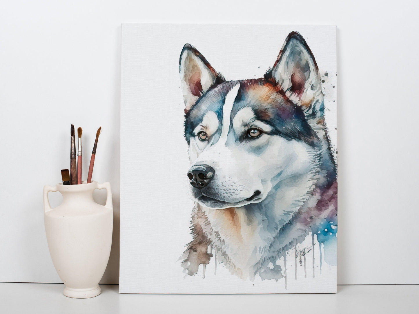 Husky Print, Canvas Husky Print, Watercolor Siberian Husky Art Paper Print, Home Decor Siberian Husky Print 8