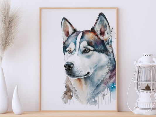 Husky Print, Canvas Husky Print, Watercolor Siberian Husky Art Paper Print, Home Decor Siberian Husky Print 8
