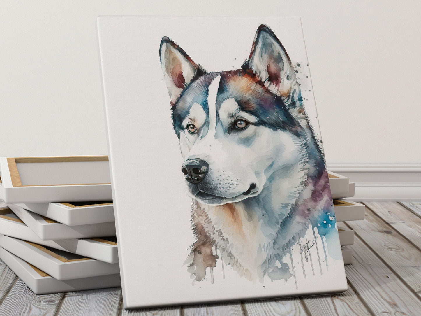 Husky Print, Canvas Husky Print, Watercolor Siberian Husky Art Paper Print, Home Decor Siberian Husky Print 8