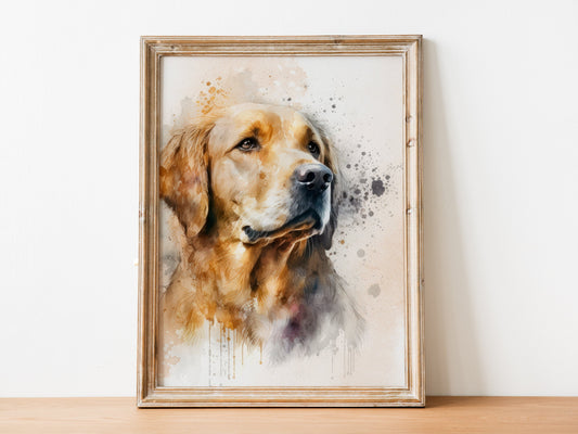 Watercolor Golden Retriever Print, Canvas Eagle Print, Watercolor Golden Retriever Art Paper Print, Home Decor Golden Retriever Print 2