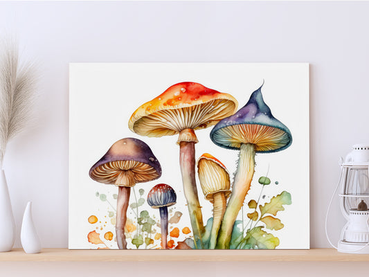Colorful Mushrooms Print, Canvas Mushrooms Print, Watercolor Colorful Mushrooms Art Paper Print, Home Decor Colorful Mushrooms Print 1