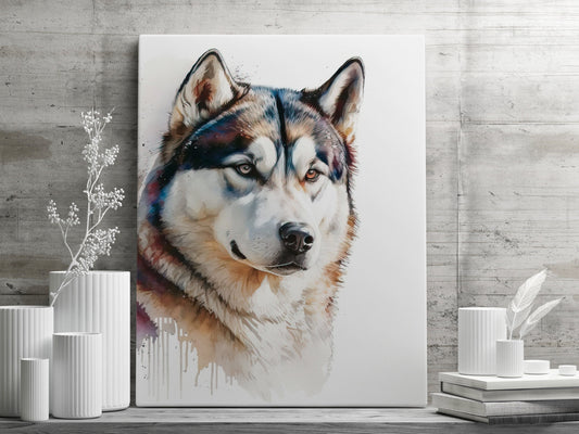 Husky Print, Canvas Husky Print, Watercolor Siberian Husky Art Paper Print, Home Decor Siberian Husky Print 3