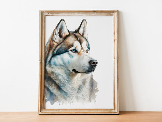 Husky Print, Canvas Husky Print, Watercolor Siberian Husky Art Paper Print, Home Decor Siberian Husky Print 4