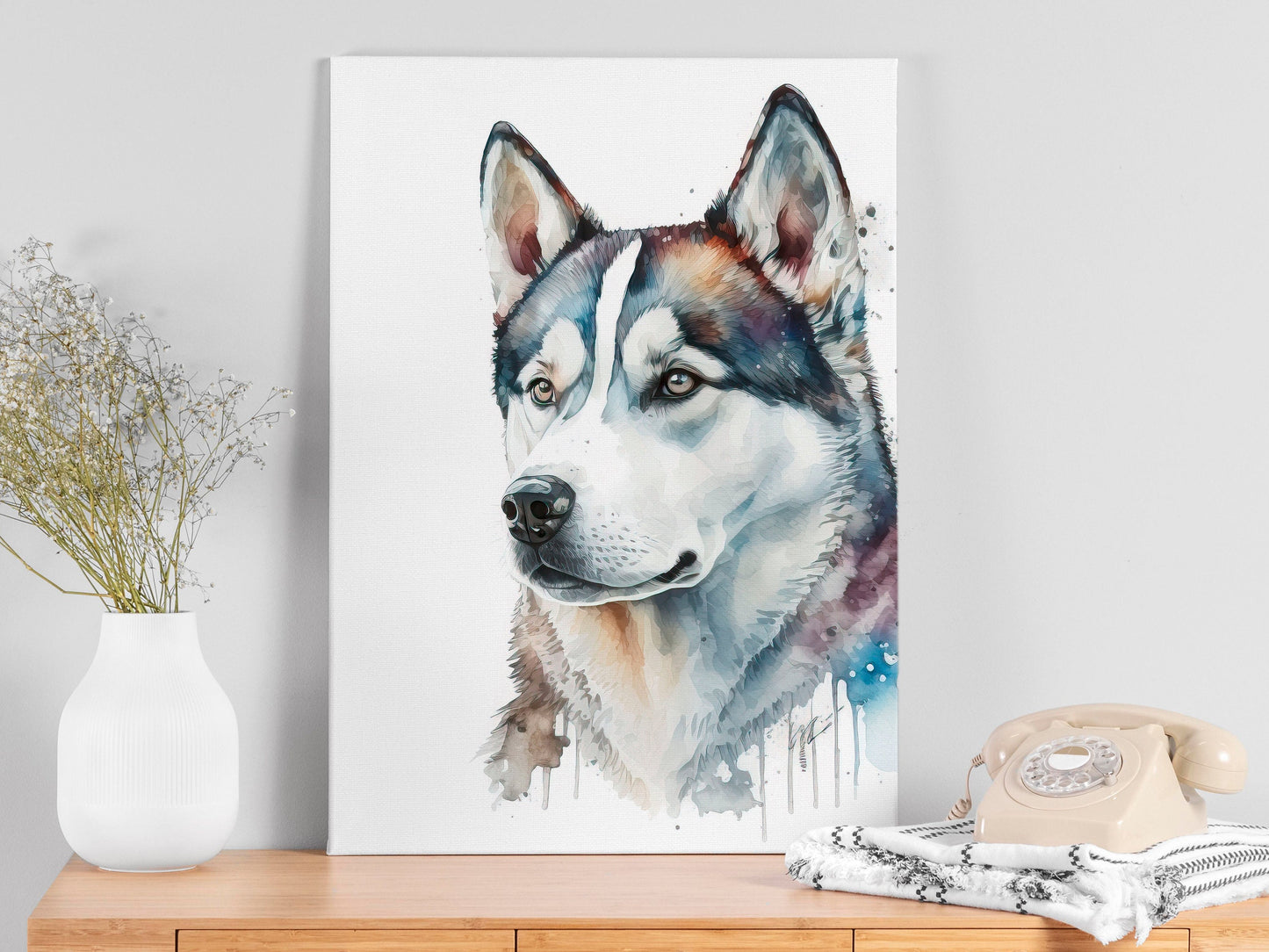 Husky Print, Canvas Husky Print, Watercolor Siberian Husky Art Paper Print, Home Decor Siberian Husky Print 8