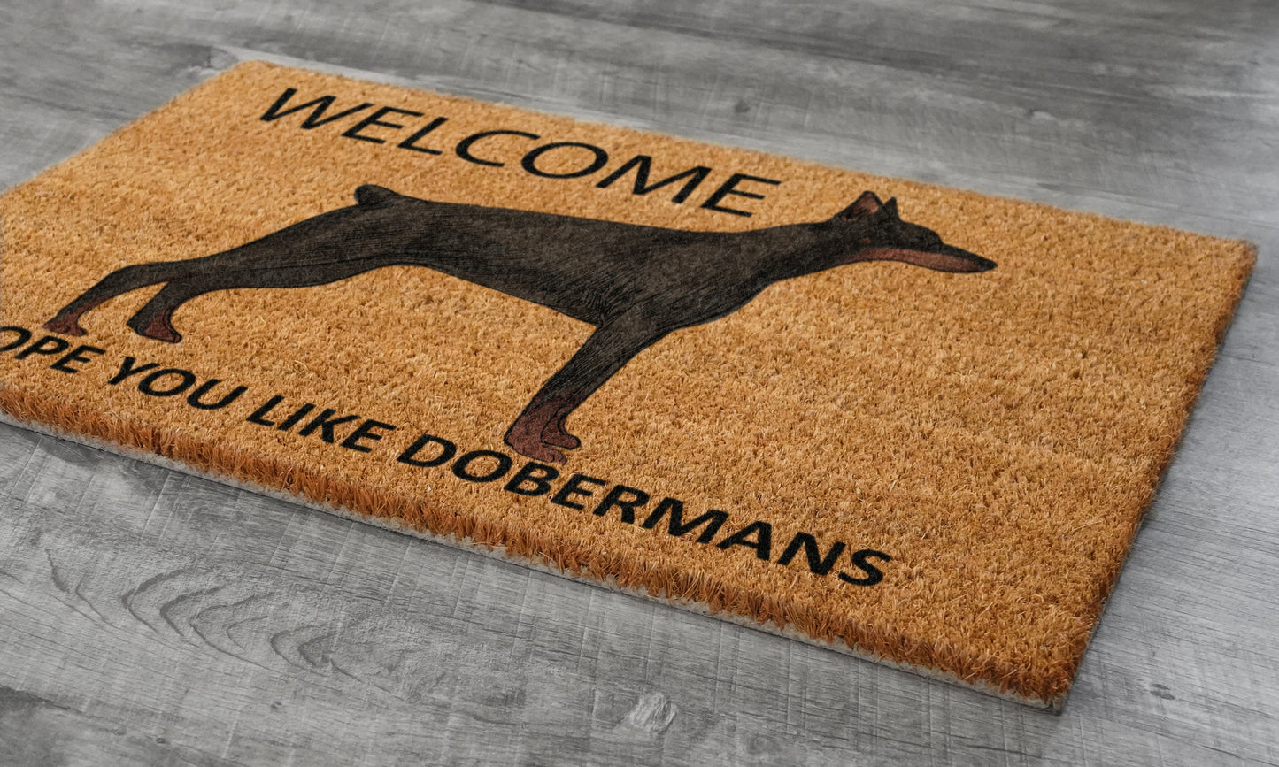 The Doberman Coir Door Mat, Welcome Hope You like Dobermans Dog Door Mats, Funny Doberman Outdoor Doormat, Welcome The Doberman Mats
