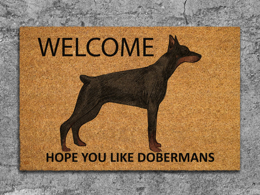 The Doberman Coir Door Mat, Welcome Hope You like Dobermans Dog Door Mats, Funny Doberman Outdoor Doormat, Welcome The Doberman Mats