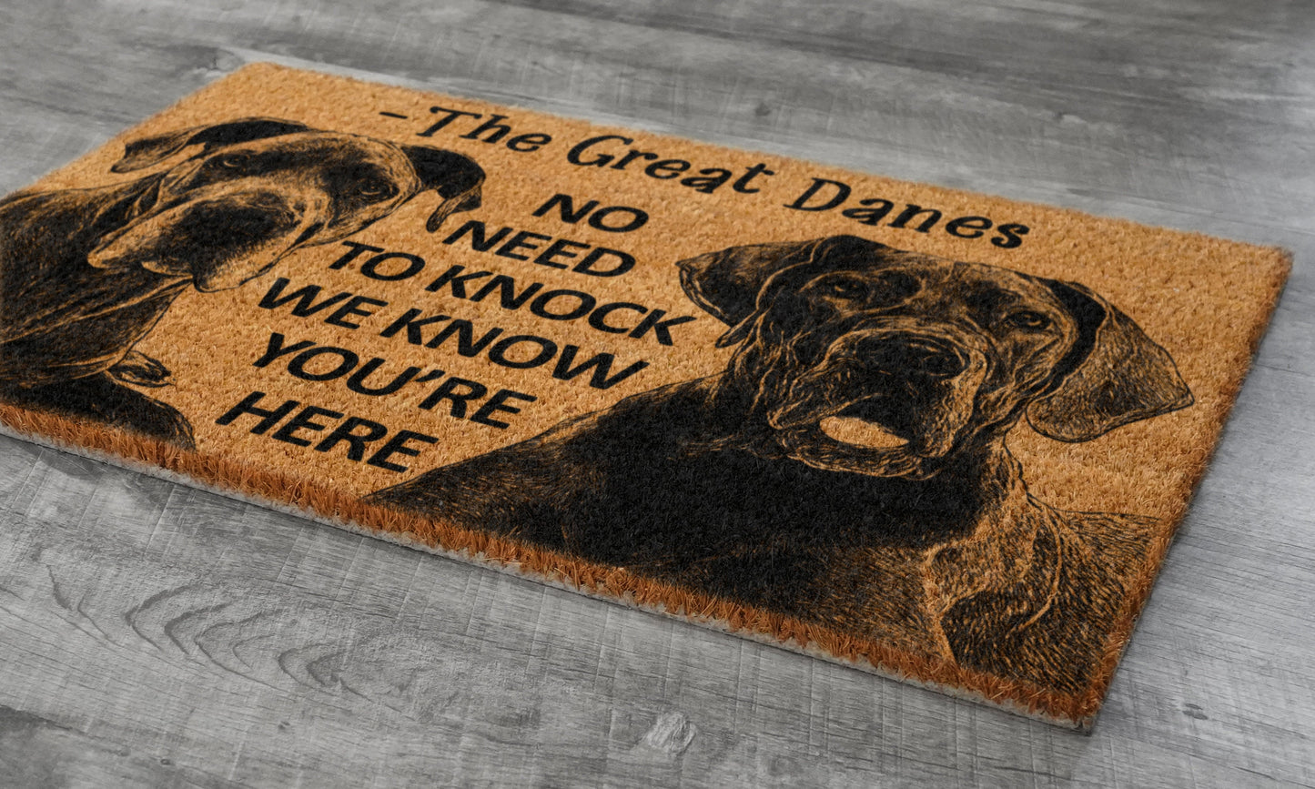 Great Danes Door Mat, Great Dane We Know You ARE HERE, No Need to Knock Great Danes Coir Door Mats, Great Danes Outdoor Coir Mat