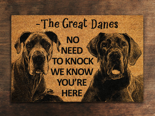 Great Danes Door Mat, Great Dane We Know You ARE HERE, No Need to Knock Great Danes Coir Door Mats, Great Danes Outdoor Coir Mat