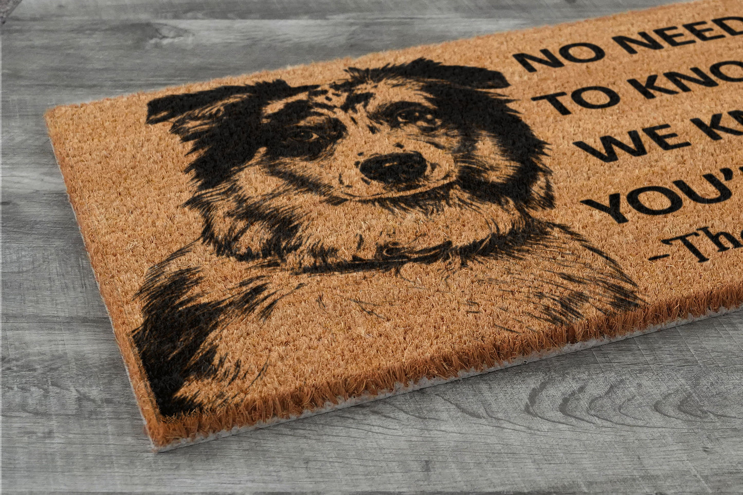 Merle Aussie Doormat, Merle Aussie Door Mat, No Need to Knock Merle Aussie Doormat, Welcome Merle Aussie Doormats, Welcome Dog Breed Mat
