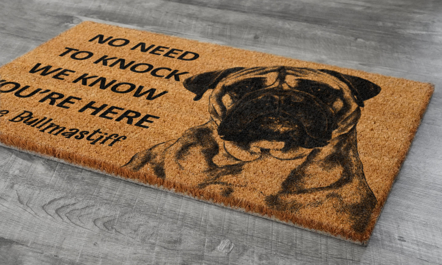 Bullmastiff Mat, We Know You ARE Here Door Mats, Bullmastiff Funny Doormat, Bullmastiff Welcome Mats, Bullmastiff Coir Mat, Bullmastiff Mat