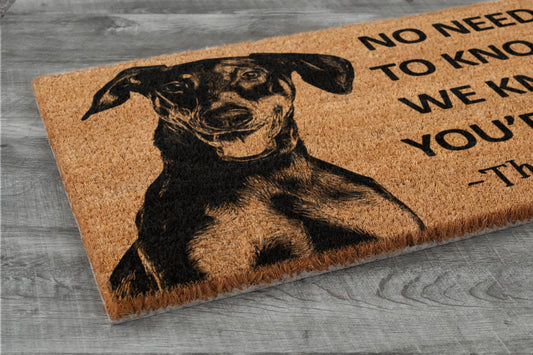 The Doberman Coir Door Mat, We Know You ARE Here The Doberman Door Mats, Funny Doberman Outdoor Doormat, Welcome The Doberman Mats