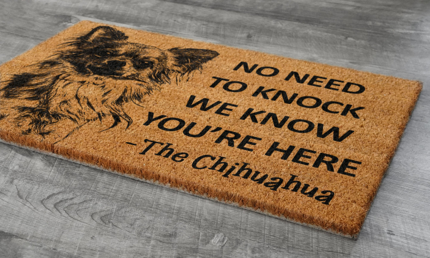 Welcome Chihuahua Doormat, No Need to Knock Chihuahuas Door Mat, Chihuahua Doormat, Welcome Chihuahuas Doormats, Welcome Dog Breed Mats