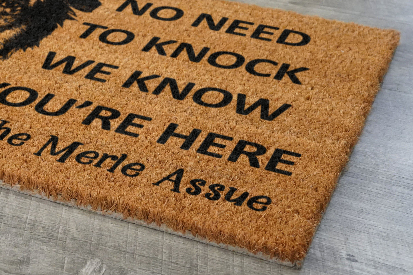 Merle Aussie Doormat, Merle Aussie Door Mat, No Need to Knock Merle Aussie Doormat, Welcome Merle Aussie Doormats, Welcome Dog Breed Mat