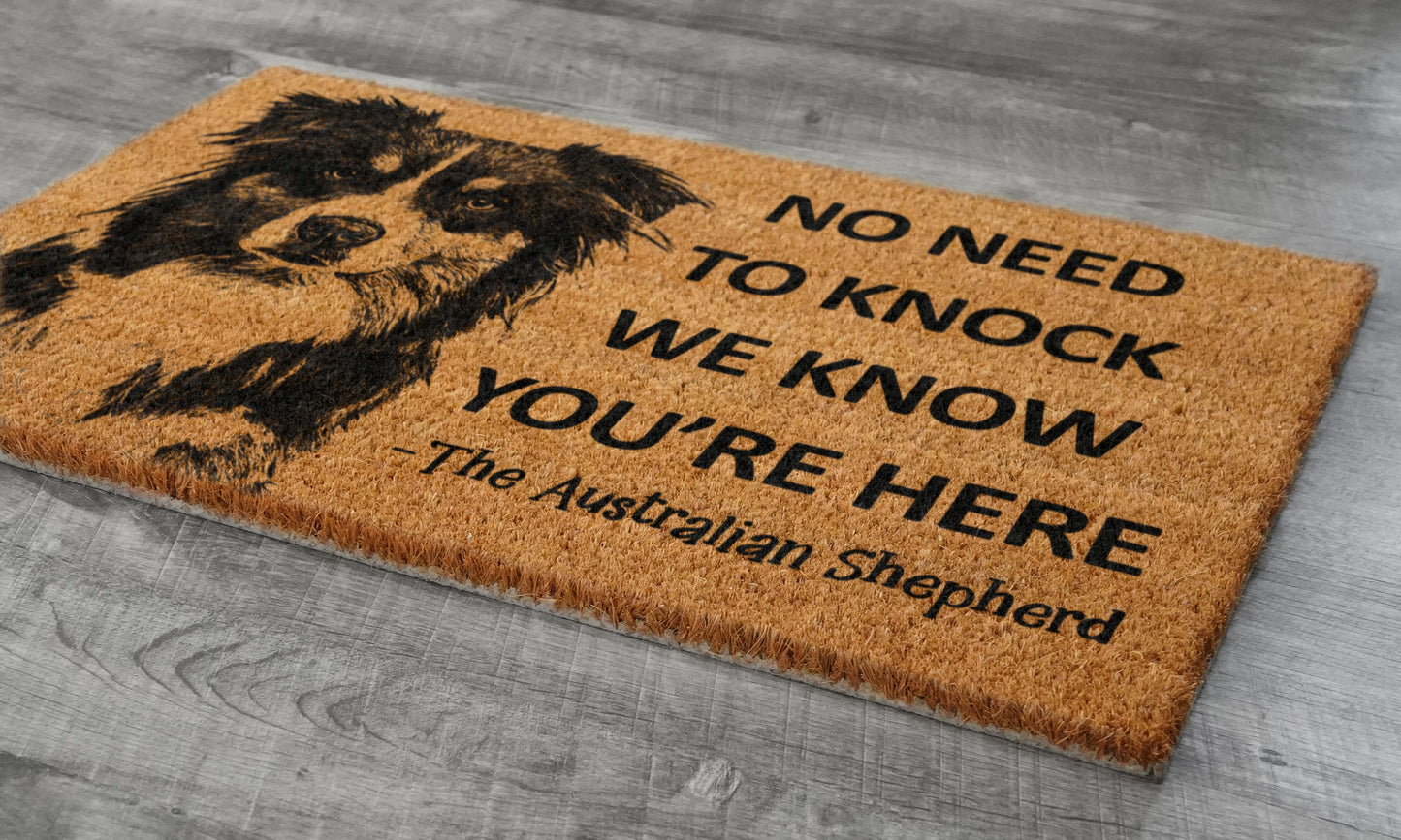 Australian Shepherd Doormat, Australian Shepherd Door Mat, No Need to Knock Australian Shepherd Doormat, Welcome Dog Breed Mat Shepherd