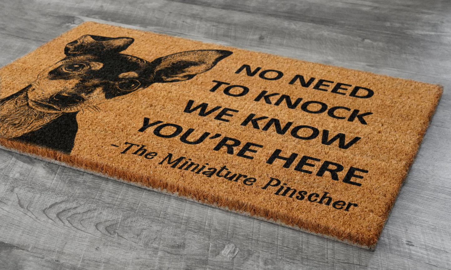 Welcome Miniature Pinscher Doormat, Door Mat, No Need to Knock Doormat, Welcome Doormats, Welcome Dog Breed Mats