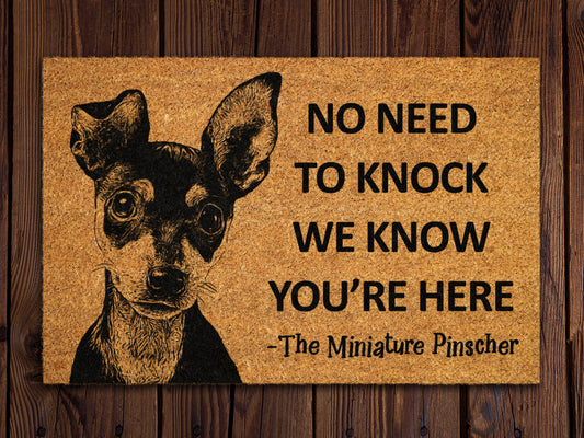 Welcome Miniature Pinscher Doormat, Door Mat, No Need to Knock Doormat, Welcome Doormats, Welcome Dog Breed Mats