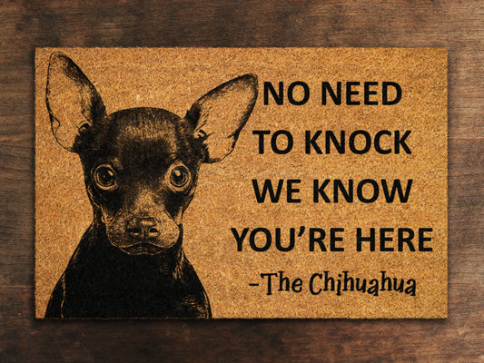 Welcome Chihuahua Doormat, No Need to Knock Chihuahua Door Mat, Chihuahuas Doormat, Welcome Chihuahuas Doormats, Welcome Dog Breed Mats