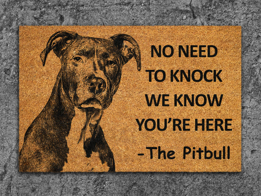 The Pitbull Home Door Mat, Pitbull We Know You ARE Here Coir Doormat, Spring Door Mats, Funny Doormat, Welcome Mats