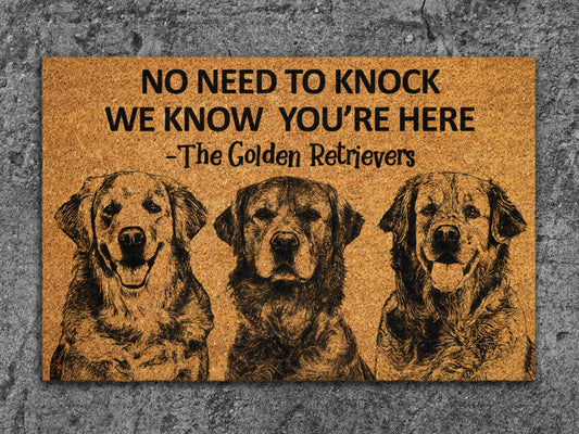 We Know You ARE Here The Golden Retrievers Coir Door Mat, Funny The Golden Retrievers Dogs Door Mats, The Golden Retrievers Outdoor Doormat