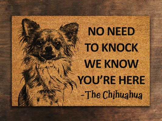 Welcome Chihuahua Doormat, No Need to Knock Chihuahuas Door Mat, Chihuahua Doormat, Welcome Chihuahuas Doormats, Welcome Dog Breed Mats