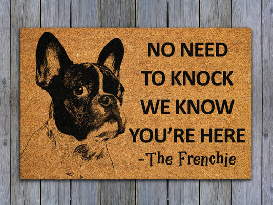 Frenchie Door Mat, French Bulldog We Know You ARE Here Spring Door Mats, Funny French Bulldog Doormat, Welcome Frenchies Mats