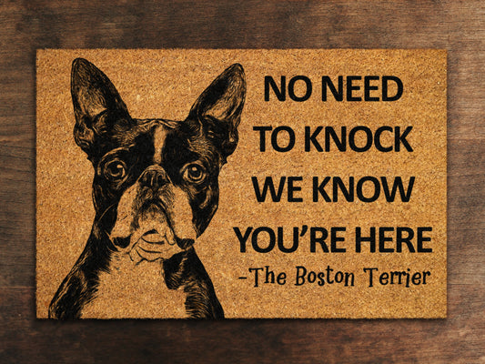 Boston Terrier Door Mat, Boston Terrier We Know You ARE Here Spring Door Mats, Boston Terrier Doormat, Welcome Boston Terrier Coir Mats