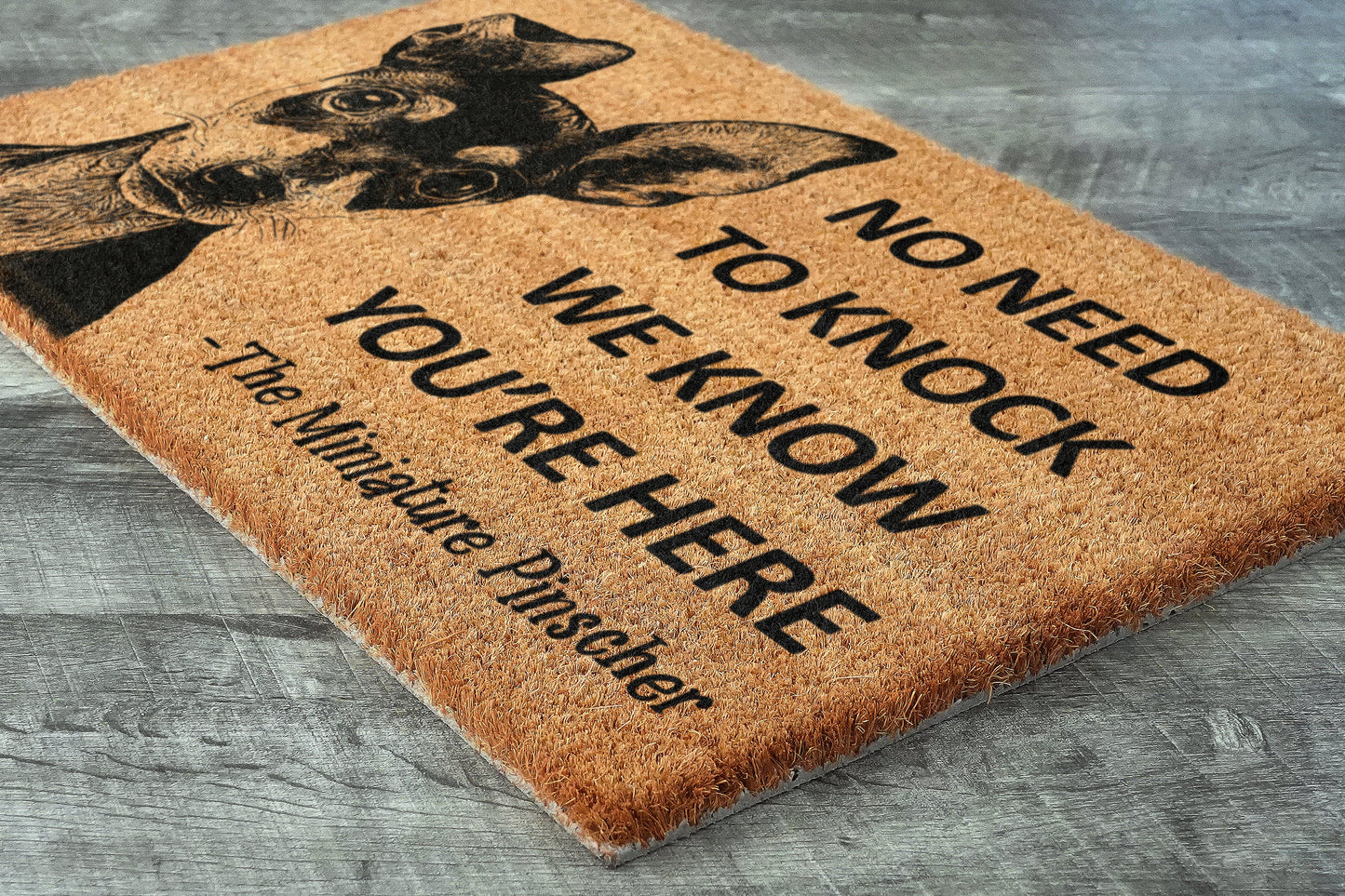Welcome Miniature Pinscher Doormat, Door Mat, No Need to Knock Doormat, Welcome Doormats, Welcome Dog Breed Mats