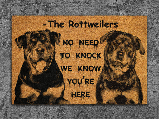The Rottweilers Door Mat, We Know You ARE Here Rottweilers Dog Breed Door Mats, Funny Corgi Doormat, Welcome Mats