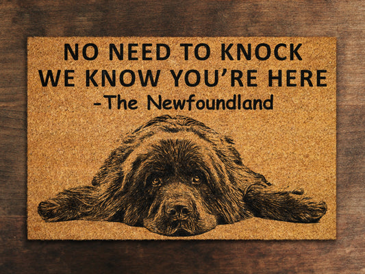 The Newfoundland Door Mat, We Know You ARE Here Spring Door Mats, Funny Newfoundland Doormat, Welcome Newfoundland Mats