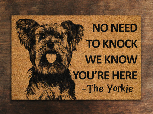Yorkie Door Mat, Yorkie We Know You ARE Here Spring Door Mats, Yorkie Doormat, Welcome Yorkies Outdoor Coir Mats, Yorkie, Yorkshire Terrier