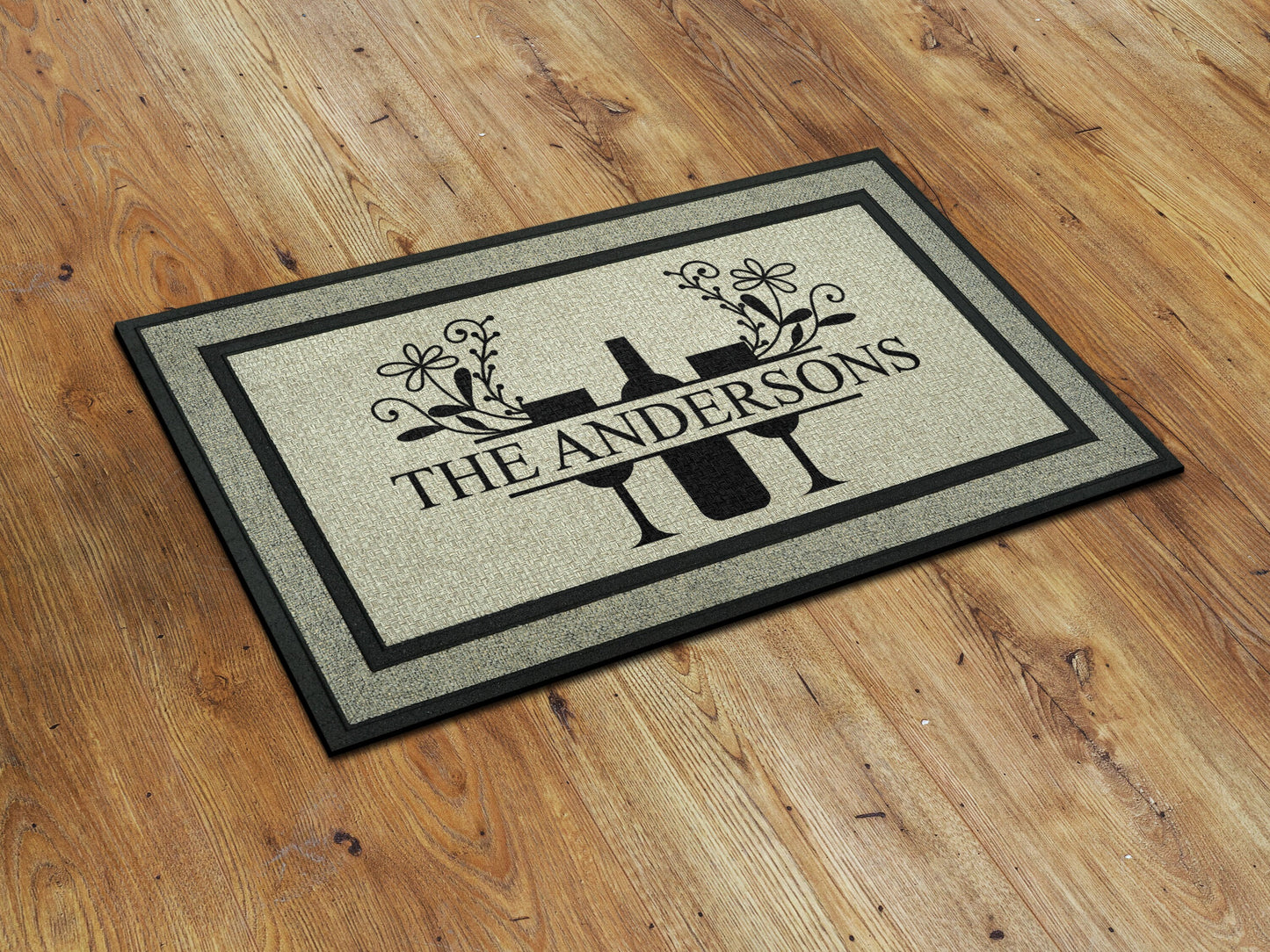 Personalize Family Name and Monogram Doormat, Customize Family Initial Door Mat, Family Name Monogram Rubber Doormat, Welcome Wine Mats