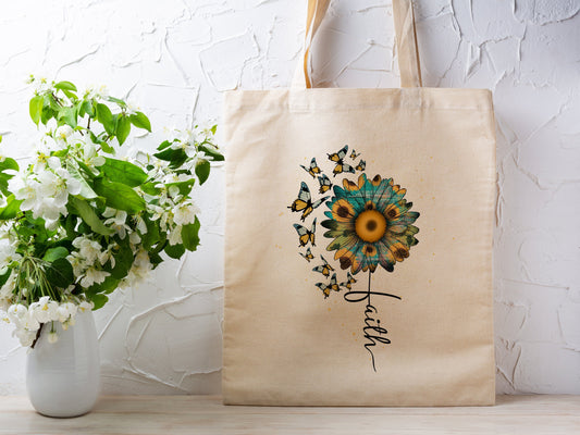 Spring Sunflower and Butterfly Cotton Canvas Tote Bag Spring Butterflies Cotton Canvas Tote Bags