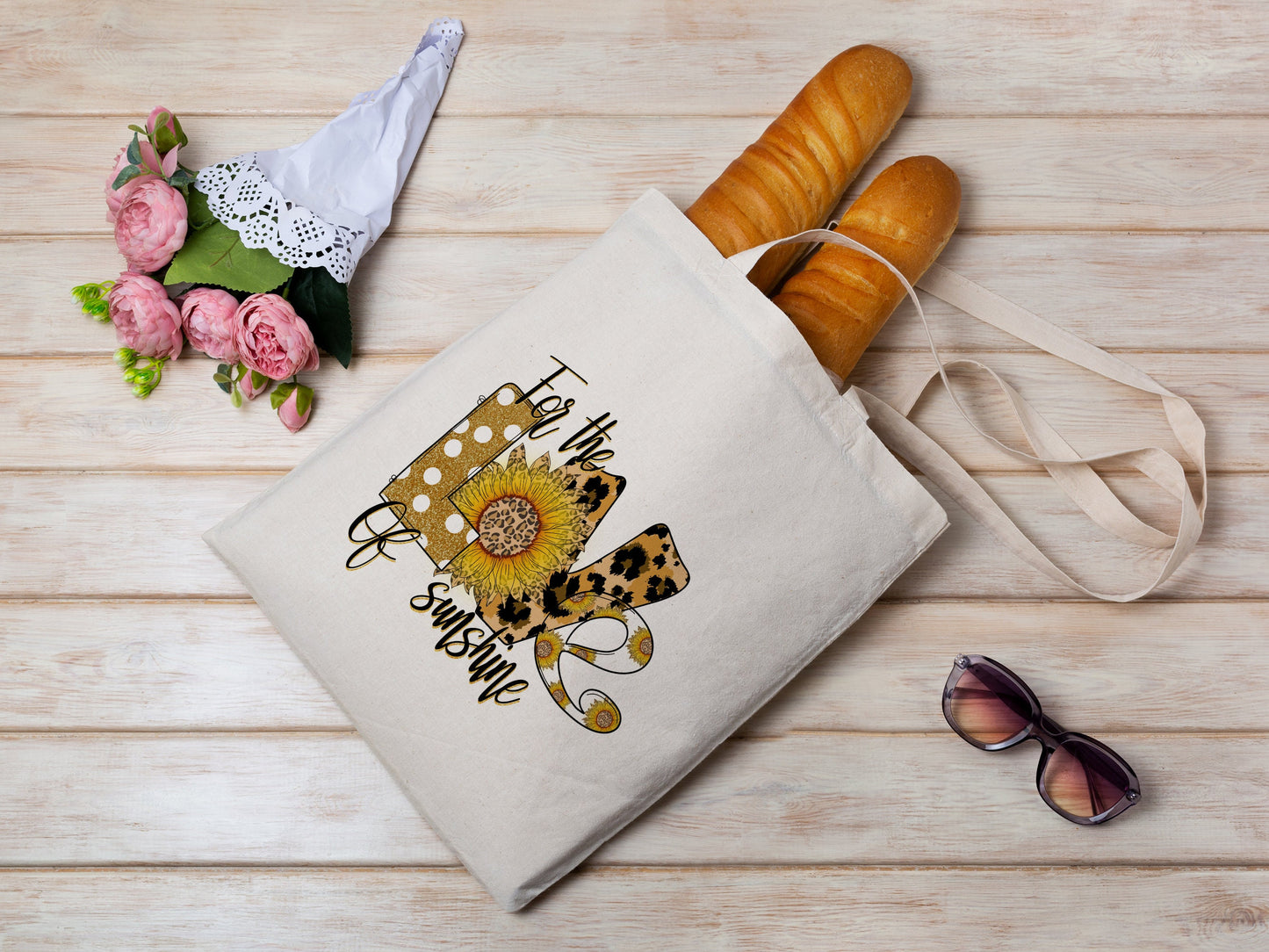 Love Sunflower Cotton Canvas Tote Bag Love Spring Cotton Canvas Tote Bags