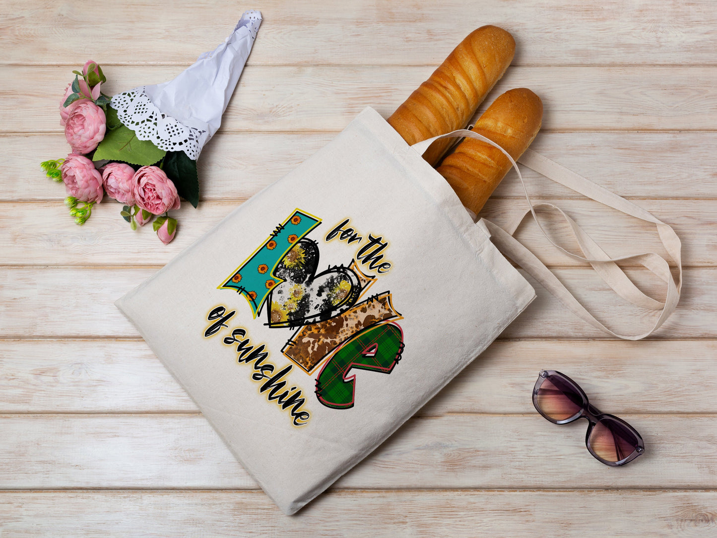 Love of Sunshine Cotton Canvas Tote Bag Love Spring Cotton Canvas Tote Bags