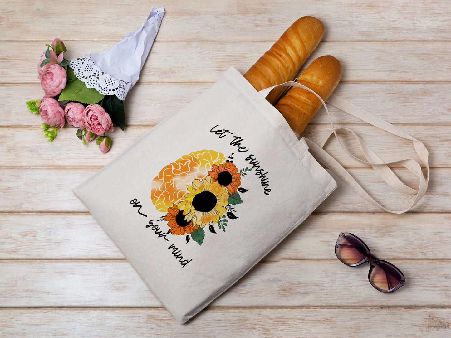 Let The Sunshine on Your Mind Cotton Canvas Tote Bag Be Kind Cotton Canvas Tote Bags