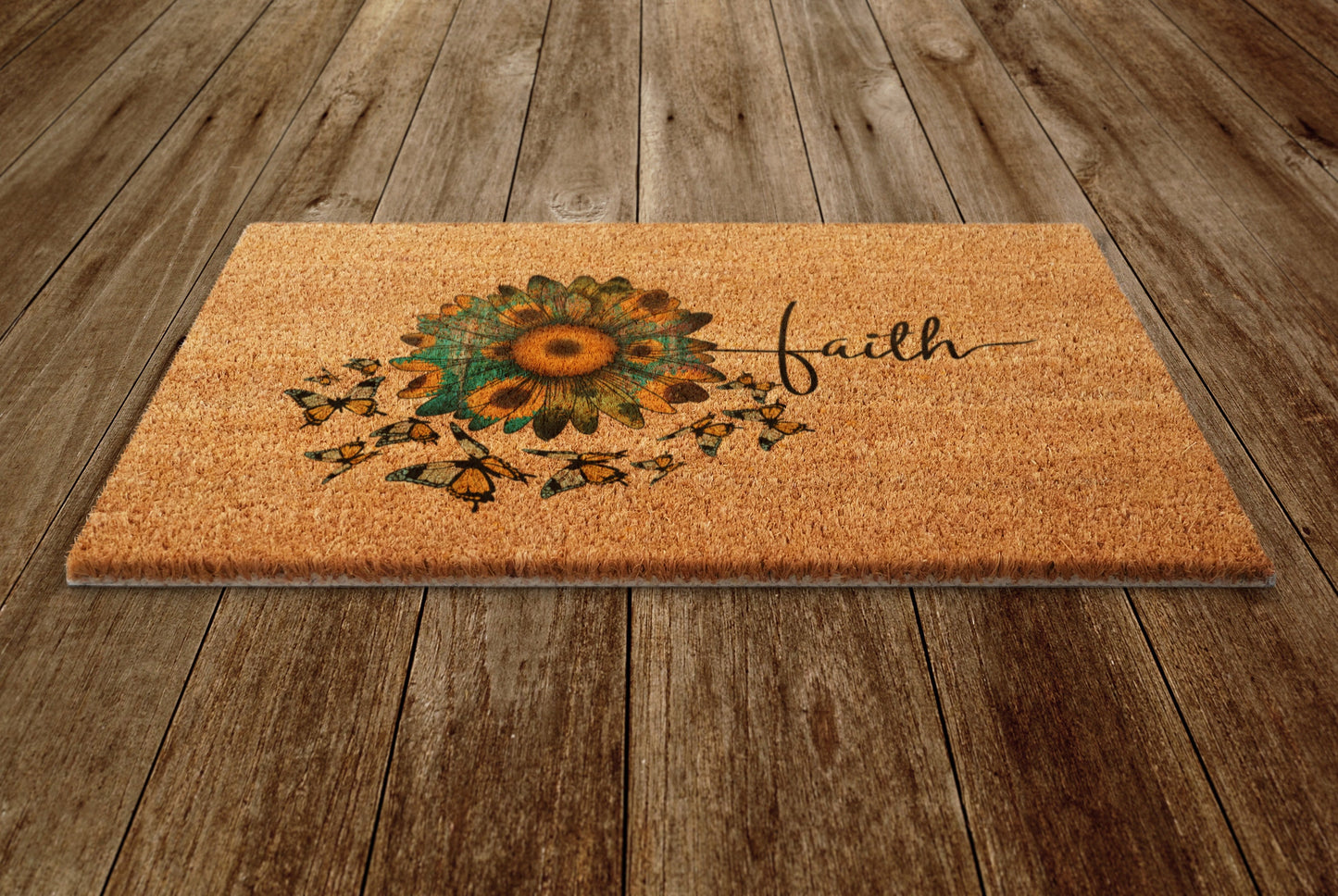 Faith Door Mat,  Spring Door Mats, Farmhouse Doormat, Sunflower and Butterfly Doormats, Funny Doormat, Welcome Mats
