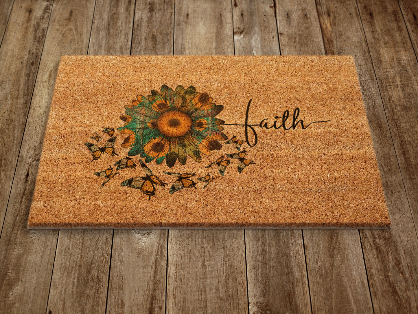 Faith Door Mat,  Spring Door Mats, Farmhouse Doormat, Sunflower and Butterfly Doormats, Funny Doormat, Welcome Mats