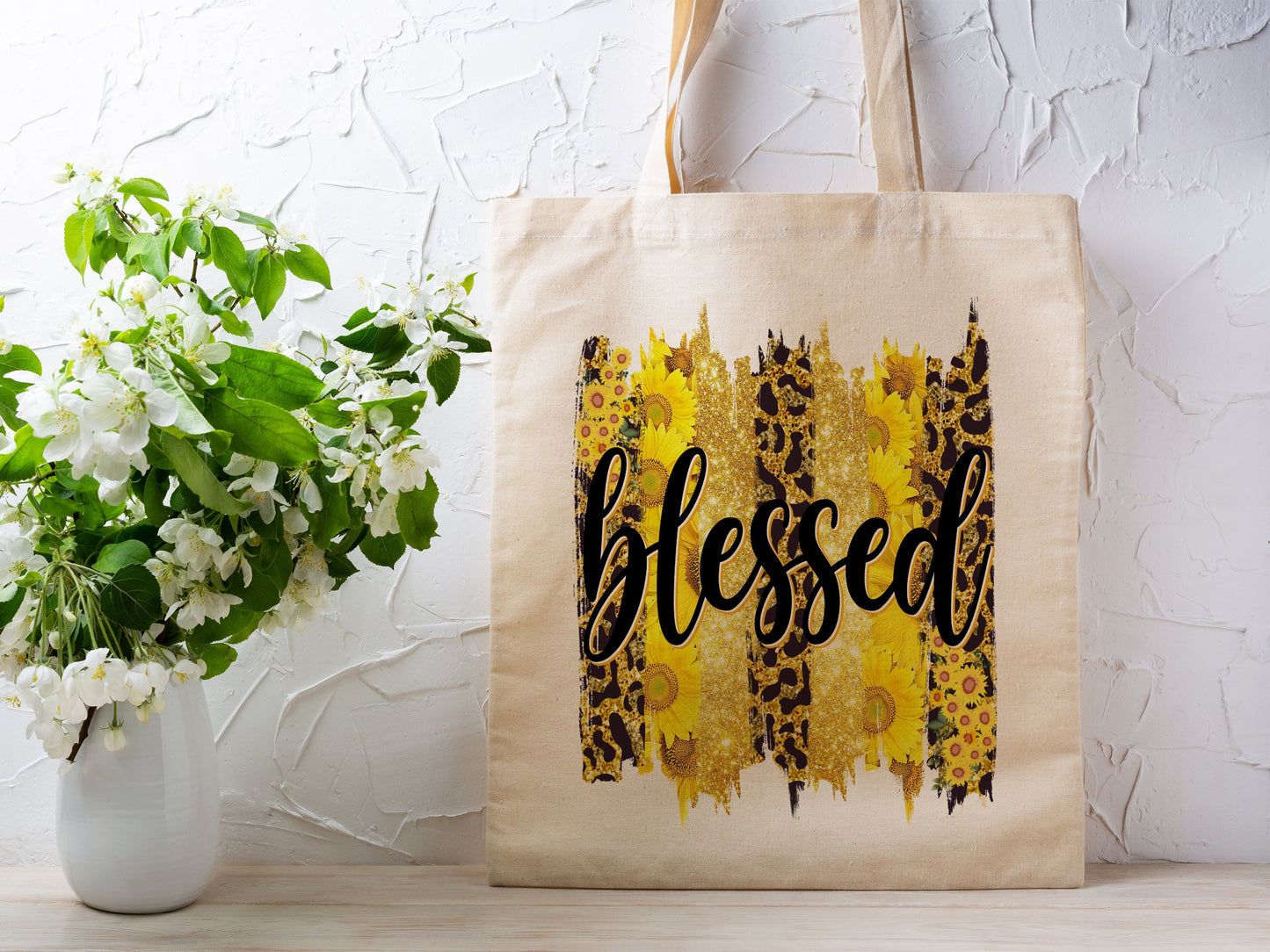 Blessed Cotton Canvas Tote Bag Spring Sunflower Cotton Canvas Tote Bags