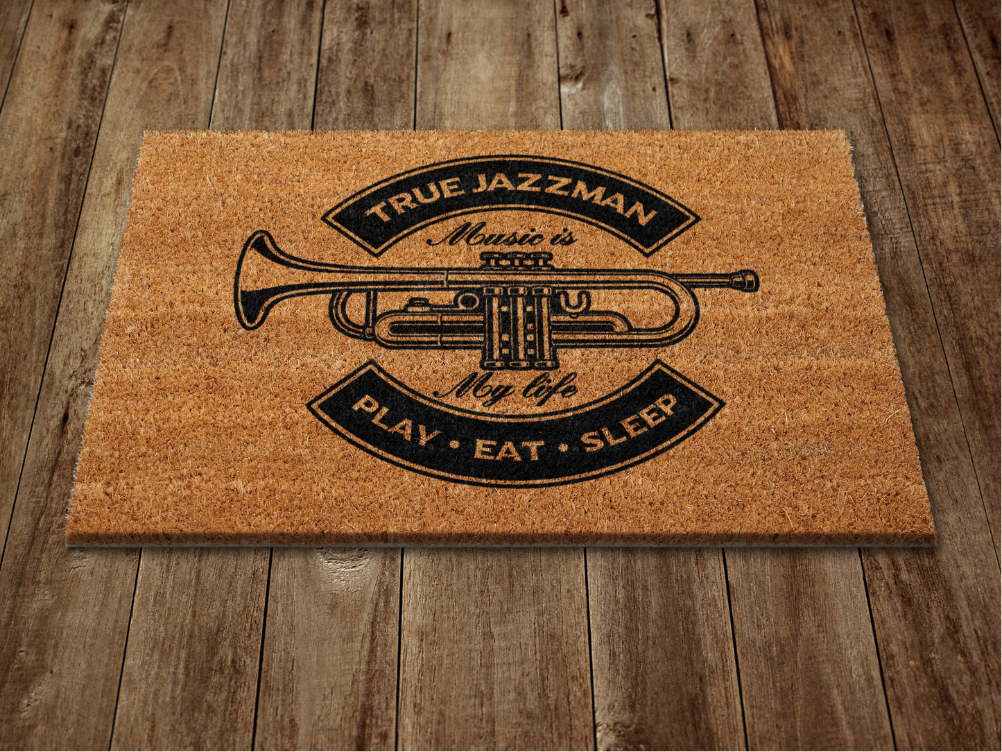 Jazz Man Door Mat, Play Eat Sleep Door Mat, Funny Doormat, Welcome Outdoor Coir Mats Gift Doormat Housewarming Gift
