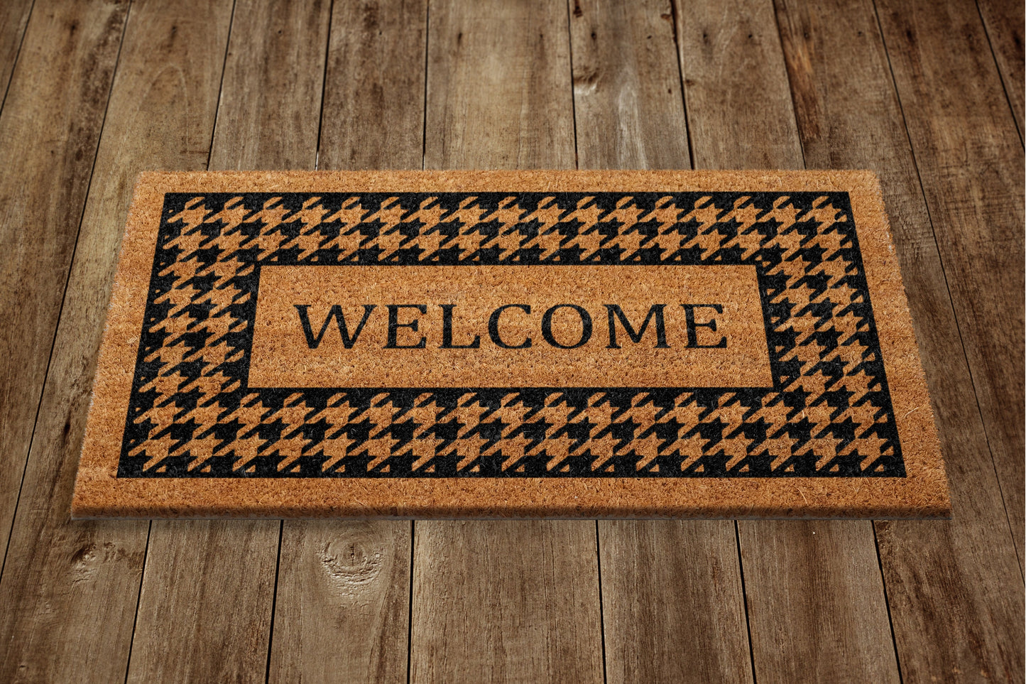 Houndstooth Welcome Door Mat, Houndstooth Welcome Coir Door Mats, Funny Doormat, Welcome Outdoor Mat