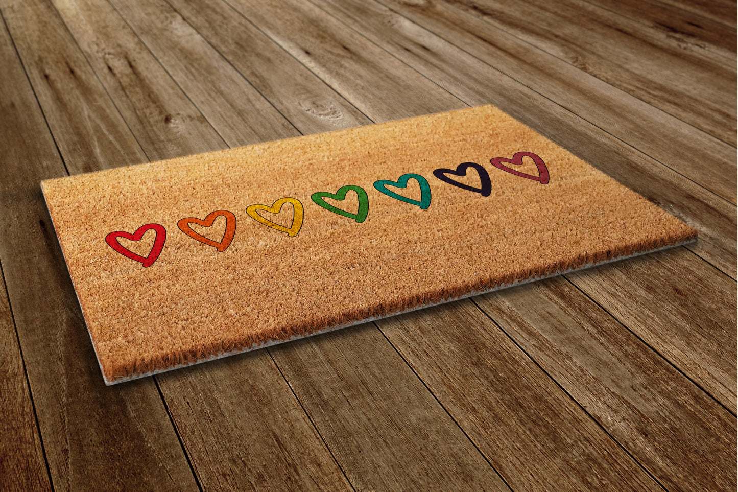 Rainbow of the Hearts Door Mat, Rainbow Hearts Coir Door Mats, Funny Rainbow Doormat, Welcome Rainbow Outdoor Mat
