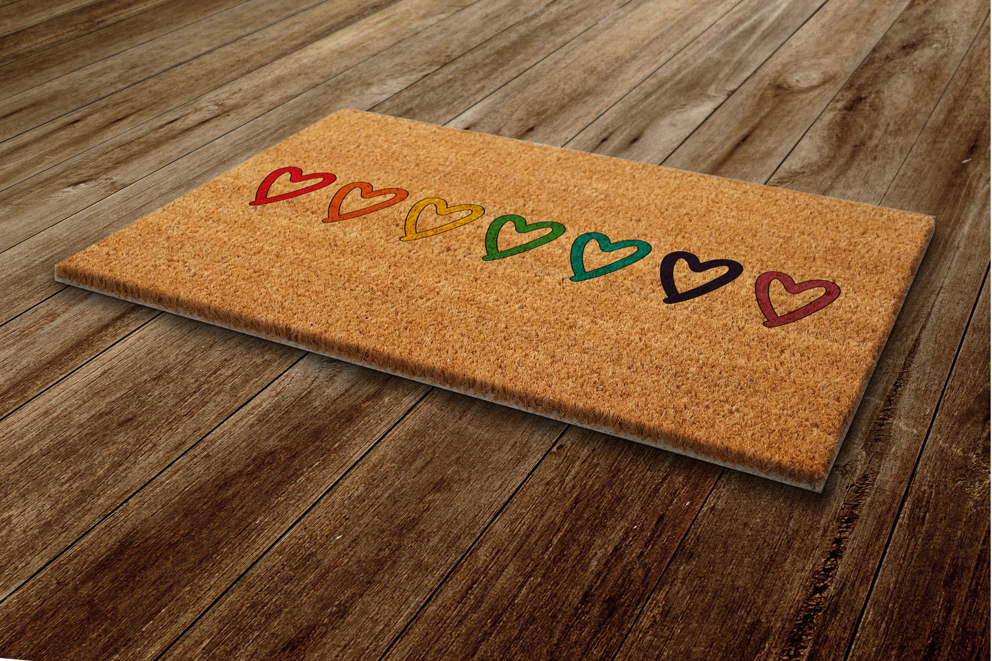 Rainbow of the Hearts Door Mat, Rainbow Hearts Coir Door Mats, Funny Rainbow Doormat, Welcome Rainbow Outdoor Mat