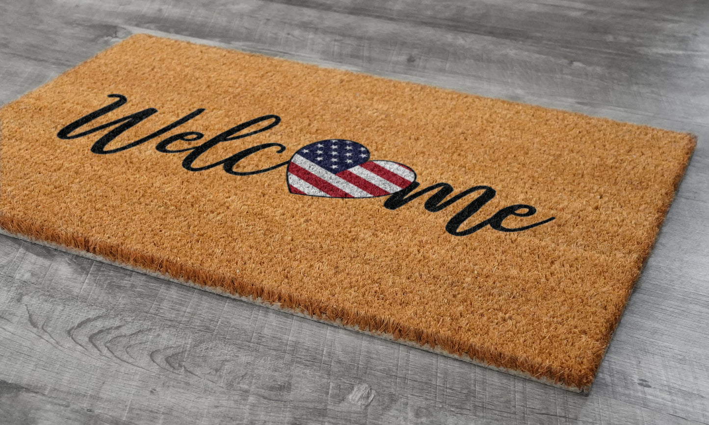 Welcome USA Doormat, USA Flag Hearth Mat, Patriotic Door Mats, Funny Doormat, Patriotic Flag Welcome Mats, US Flag Coir Doormat