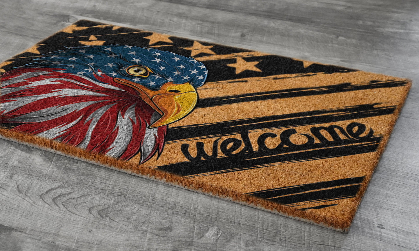 USA Flag American Eagle Patriotic Door Mats, Funny Doormat, USA Flag Welcome Mats