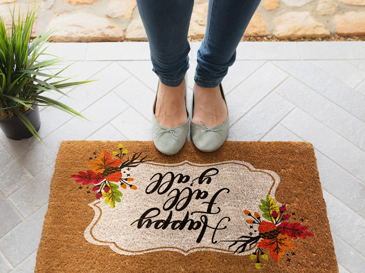 Happy Fall Y'all, Pumpkins Coir Door Mat, Welcome Mat, Front Door Mat, Outdoor Mats, Funny Doormat, Fall Welcome Mats, Coir Mats