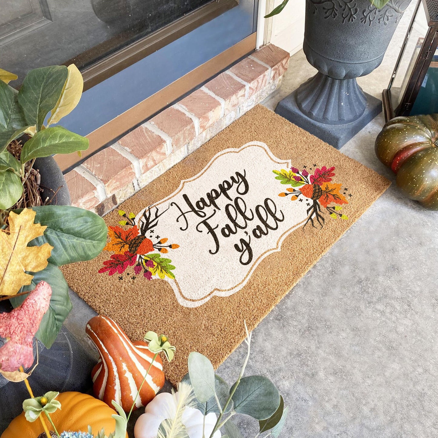 Happy Fall Y'all, Pumpkins Coir Door Mat, Welcome Mat, Front Door Mat, Outdoor Mats, Funny Doormat, Fall Welcome Mats, Coir Mats