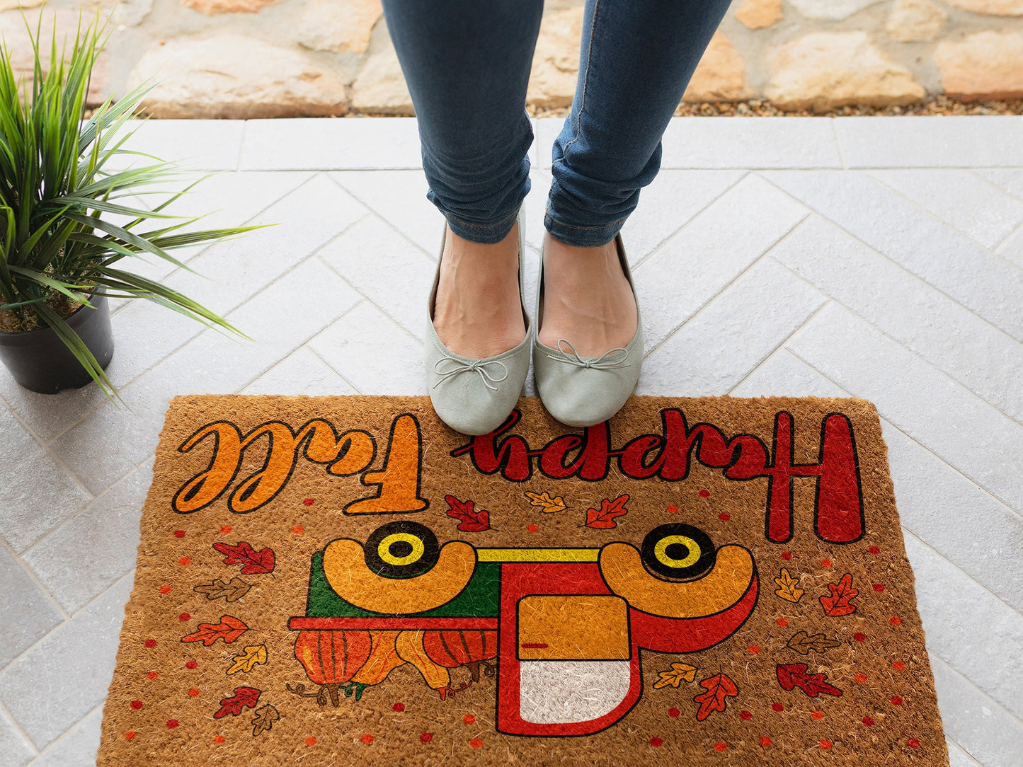 Happy Fall Truck, Pumpkins Coir Door Mat, Welcome Mat, Front Door Mat, Outdoor Mats, Funny Doormat, Fall Welcome Mats, Coir Mats