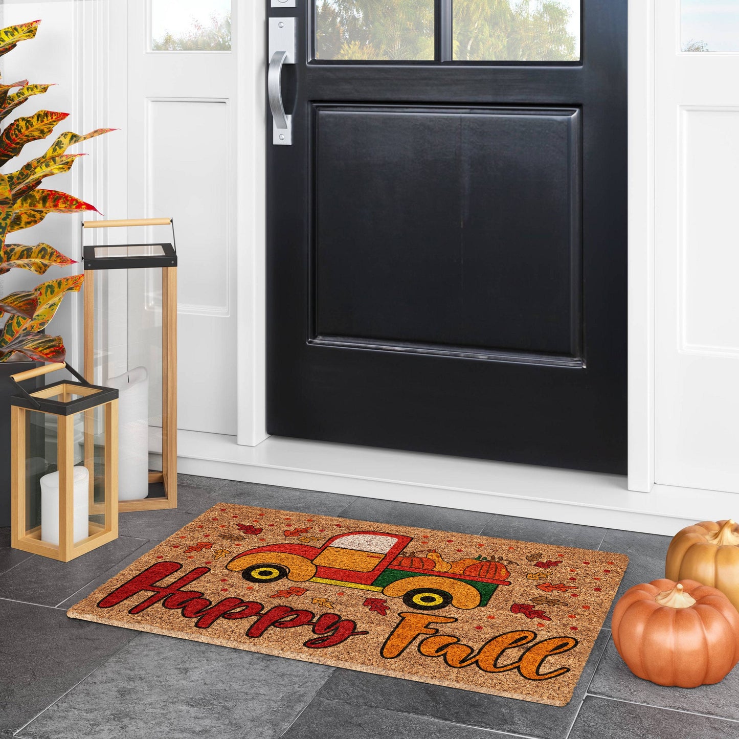 Happy Fall Truck, Pumpkins Coir Door Mat, Welcome Mat, Front Door Mat, Outdoor Mats, Funny Doormat, Fall Welcome Mats, Coir Mats